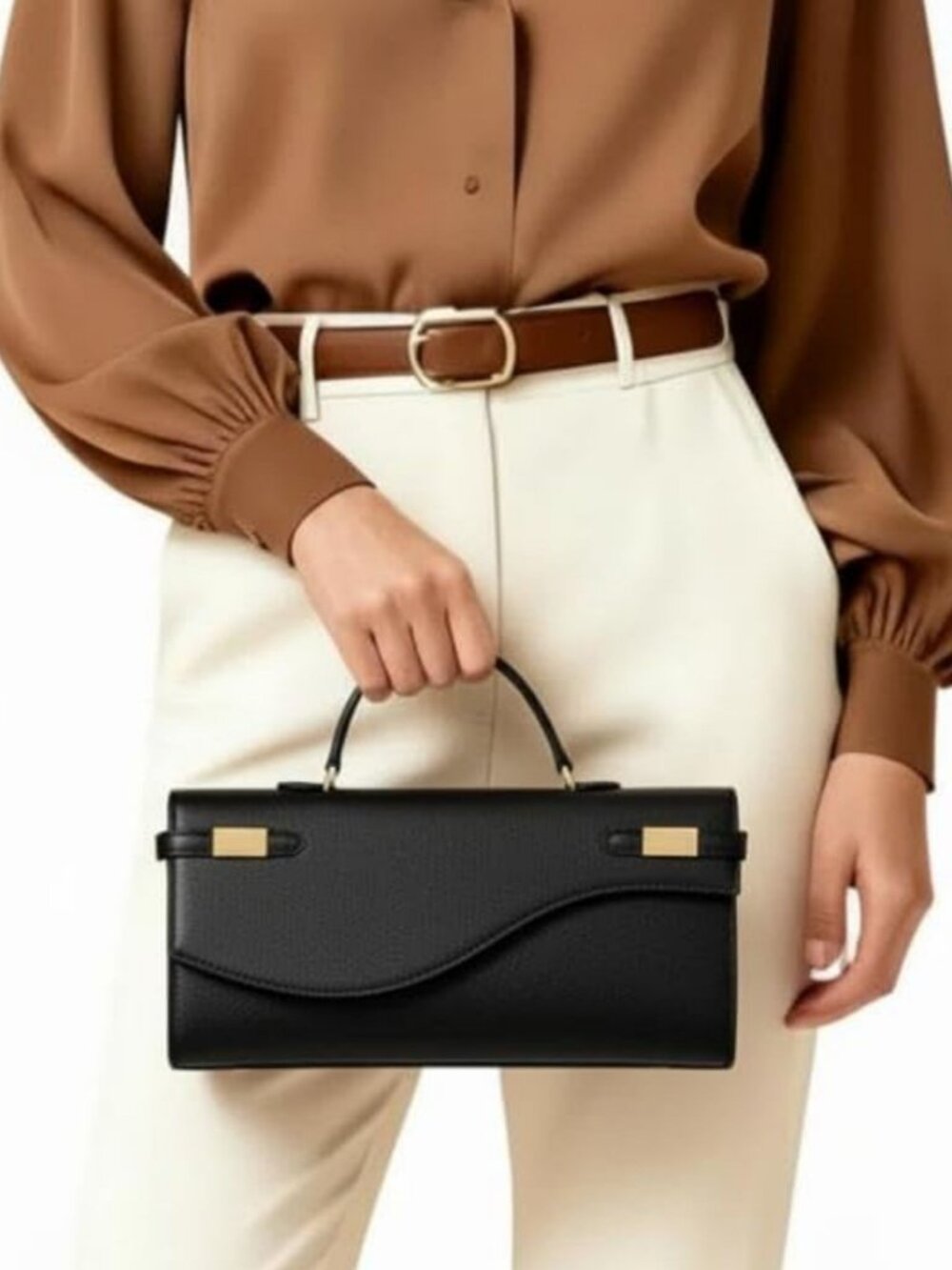 Black Textured Vegan Leather Wave Front Clutch & Crossbody Bag